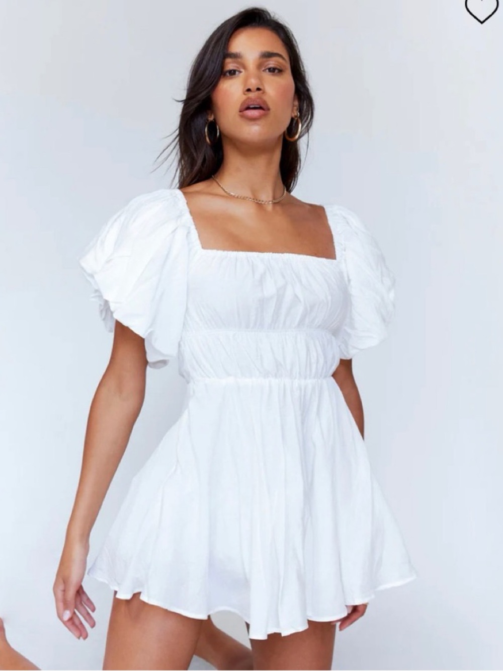 Princess Polly White Puff-Sleeve Square-Neck Mini Dress